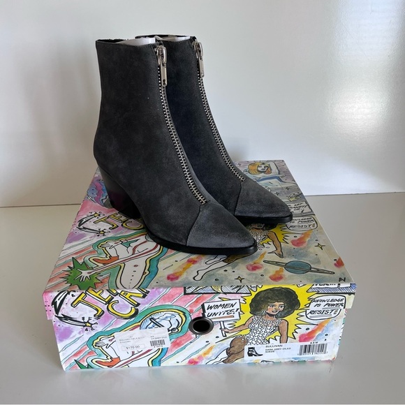 Jeffrey Campbell Women’s Sullivan Dark Grey Oiled Suede Zip Up Booties - Picture 1 of 8